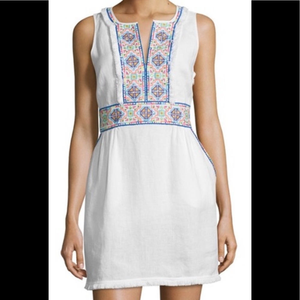 Calypso St Barth Gamasa Sleeveless Embroidered Dress White Linen